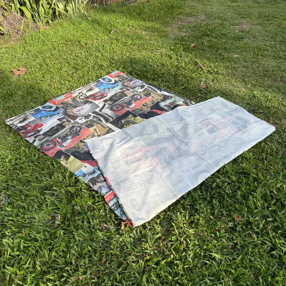 Classic Garage Cars Motorcycles Upholstery Fabric Made in Spain 53x96